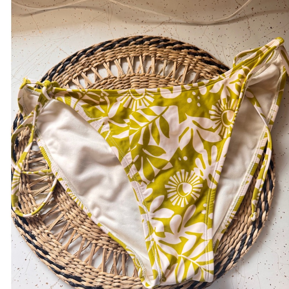 Wild Fable Chartreuse Floral Side Tie Bikini Bottom Low Rise High Leg XL NWT
